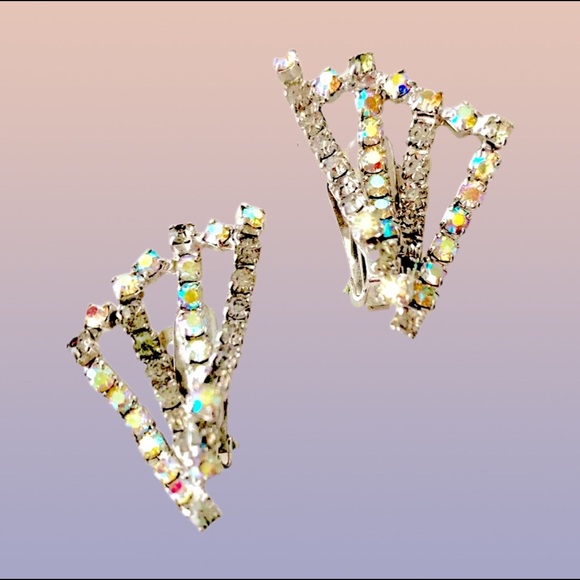 Hobe Jewelry - HOBE Vintage Clip On Aurora Borealis Fan Earrings